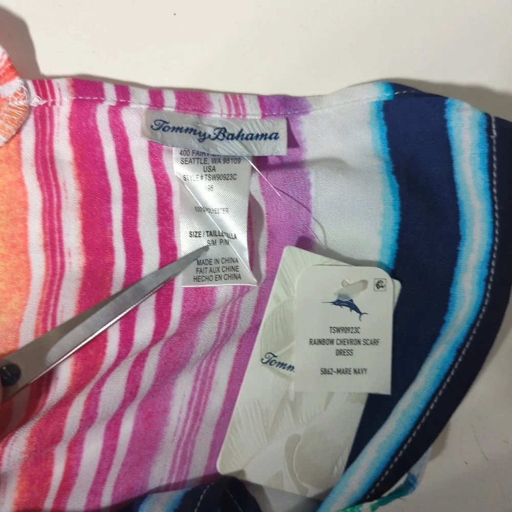 Tommy Bahama Spaguetti Shift‎ Maxi Summer Dress Multi Striped S/M Asymmetrical